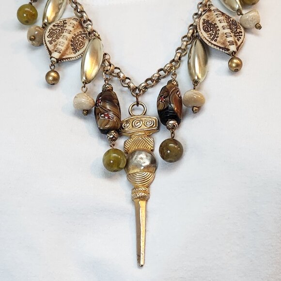 Bohemian Tribal-Inspired Statement Necklace – Mixed Materials with Pendant - Picture 8 of 15